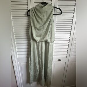Sage Green Satin High Neck Maxi Dress